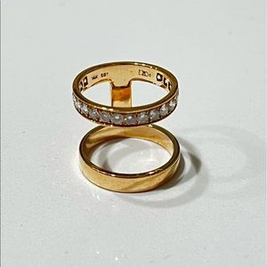 Solid 14k Yellow Gold (approximately 7 grams) & White Diamond Double Stack Ring